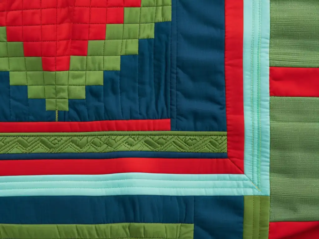 Detallado quilt Amish en tonos vibrantes, evocando patrones de quilts en celebraciones Amish