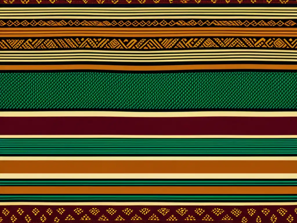 Detalle de tejido africano vintage con patrones vibrantes en tonos tierra, evocando arte y herencia cultural