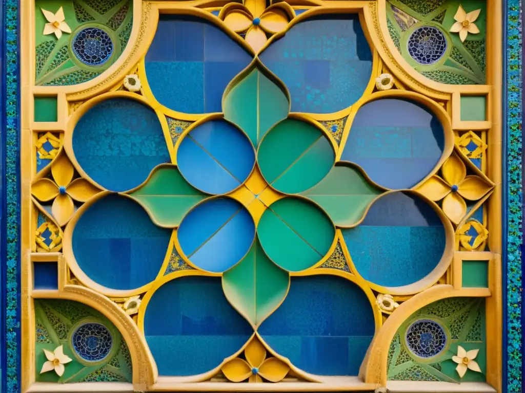 Detalle en alta resolución de un mosaico árabe en la Alhambra, evocando la belleza de los mosaicos árabes península ibérica