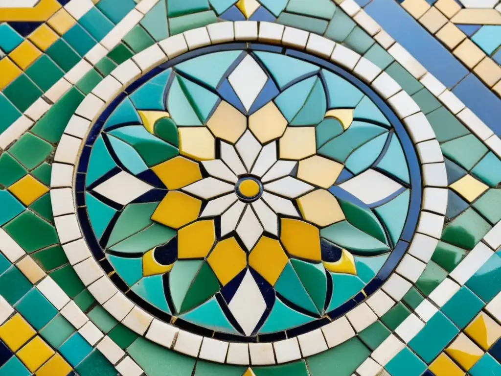 Un detalle de un antiguo mosaico árabe, muestra la artesanía y colores vibrantes de los azulejos