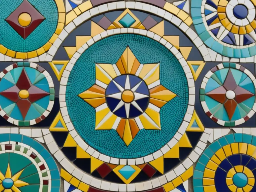 Detalle de un antiguo mosaico con patrones artísticos en la historia, evocando una fusión cultural y eventos históricos