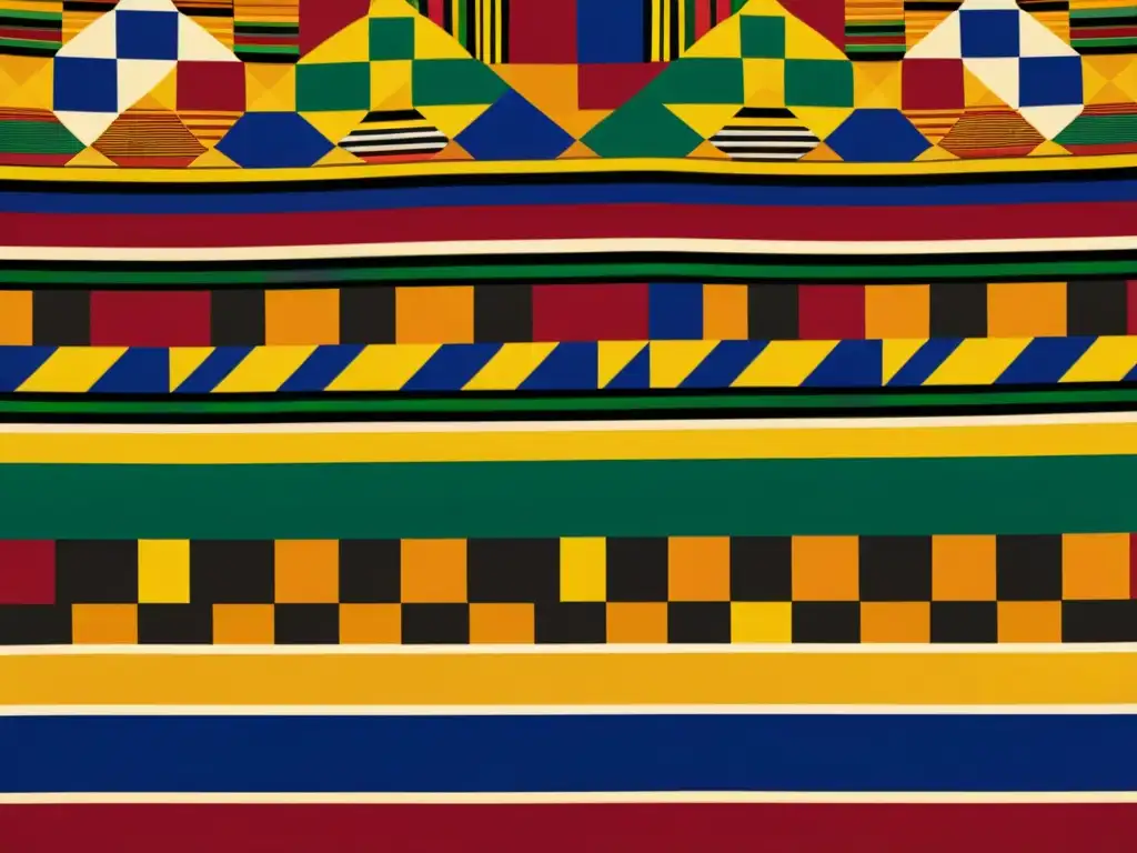 Detalle de un antiguo tejido Ashanti kente con emblemas reales tejidos Ashanti, en vibrantes colores y patrones intrincados