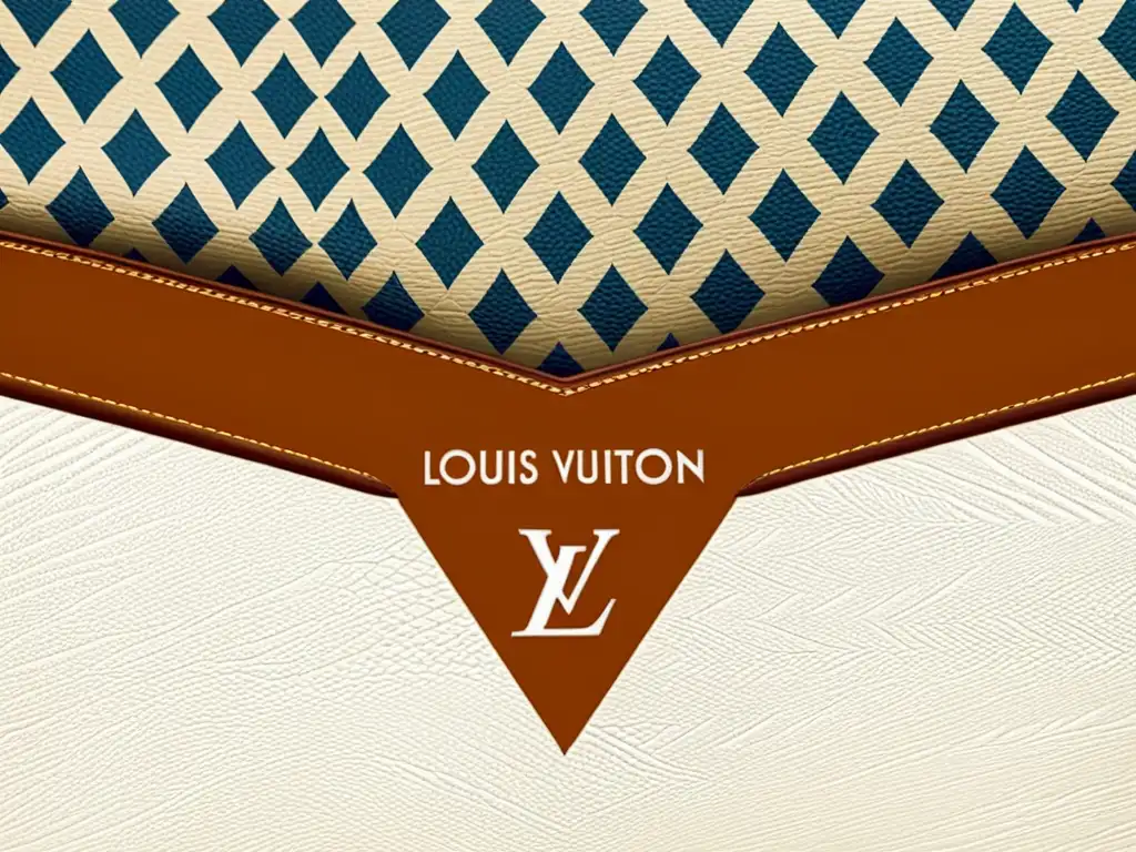 Detalle de anuncio vintage de Louis Vuitton con patrones artísticos en publicidad global