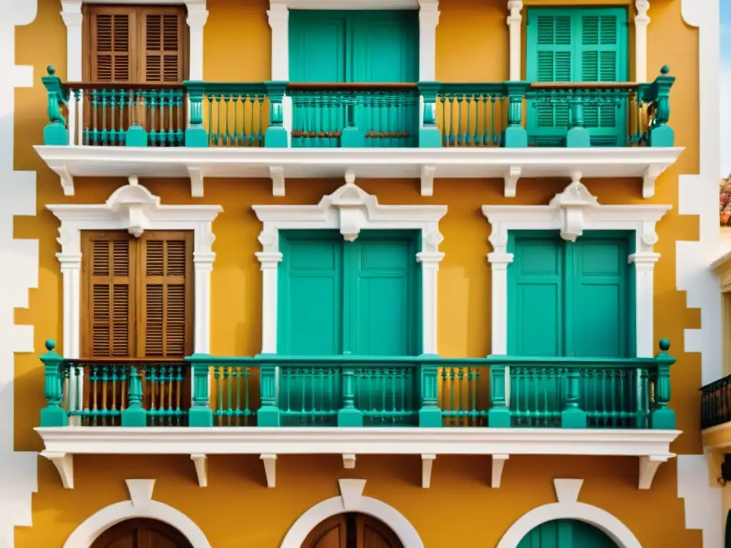 Detalle de la arquitectura colonial en Cartagena, con patrones ornamentales y balcones de hierro forjado