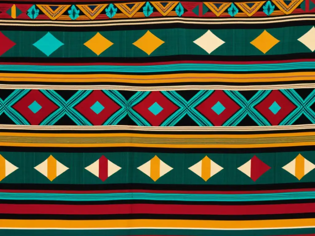 Detalle de arte textil culturas ancestrales, con colores vibrantes y finos detalles, evocando la rica herencia cultural y maestría artística