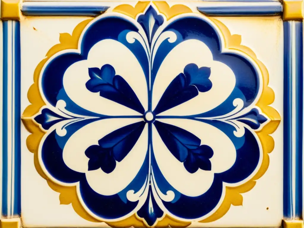 Detalle de azulejo portugués decorativo en ruta cerámica Portugal