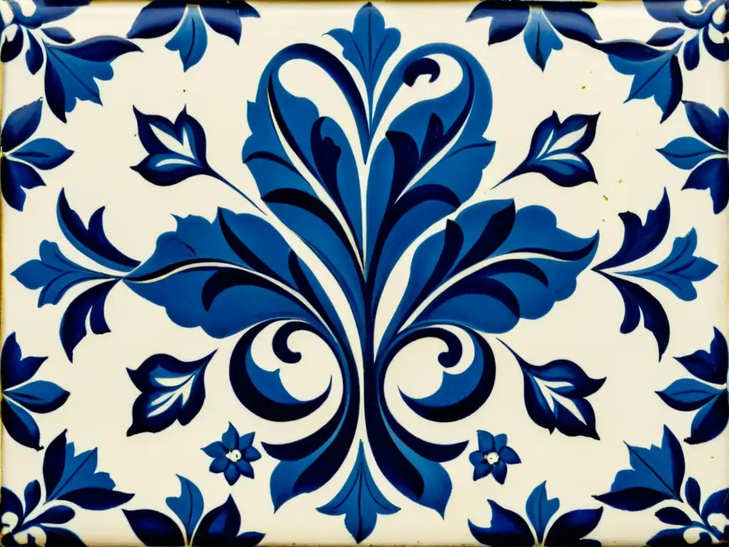 Detalle de azulejo portugués tradicional con patrón floral azul y blanco