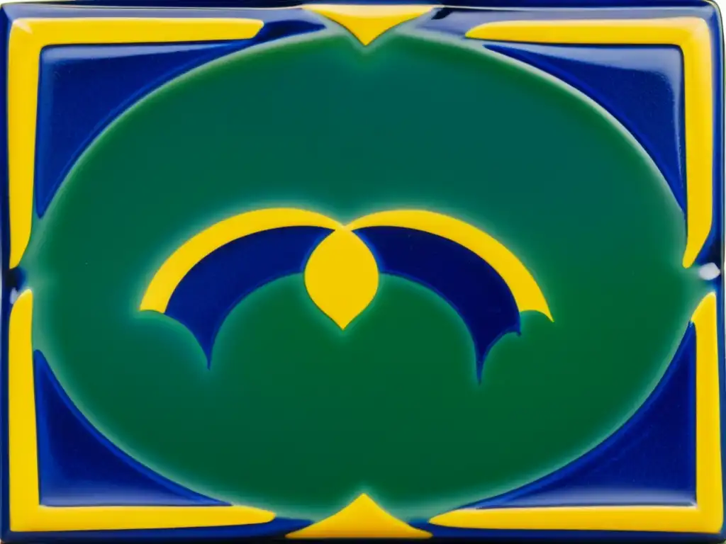 Detalle de azulejo renacentista en azul, verde y amarillo sobre terracota envejecida