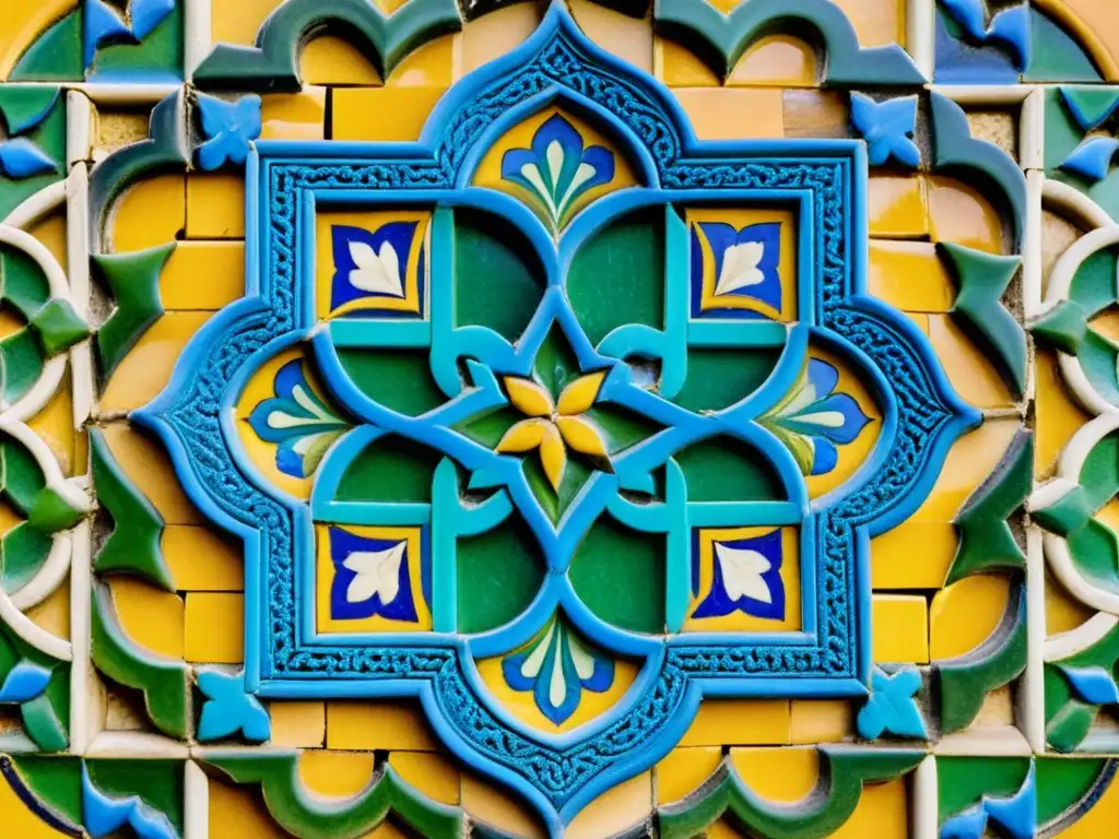 Detalle de azulejos moriscos en la Alhambra de Granada, con intercambio de patrones artísticos culturales