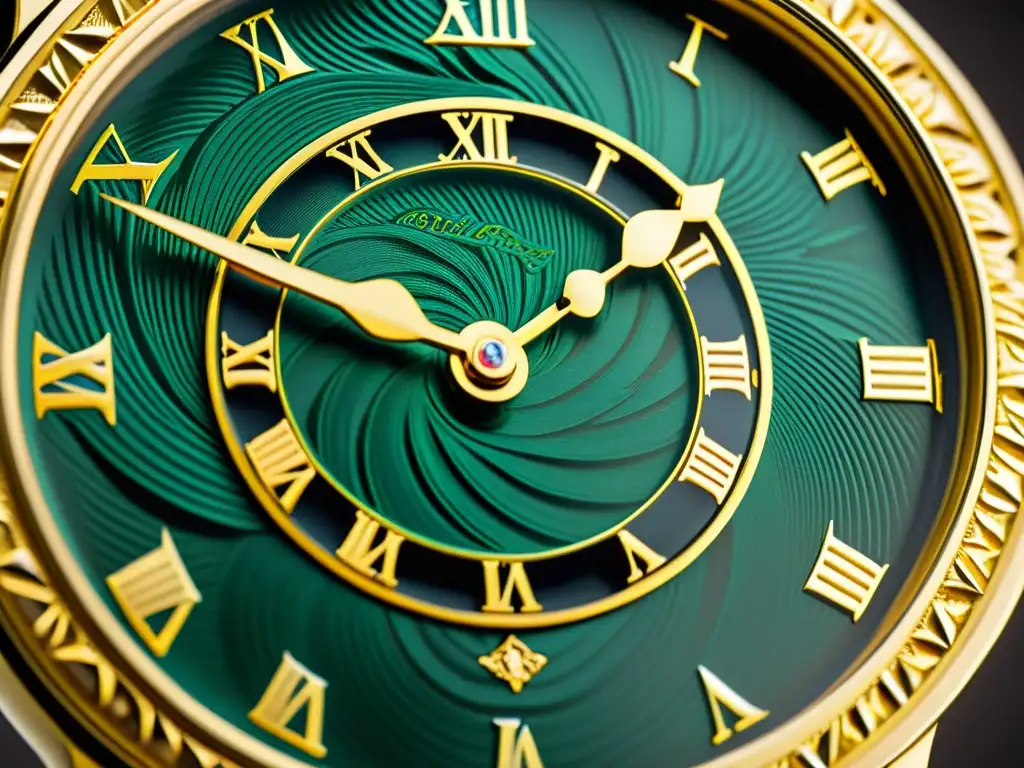 Detalle de un elegante dial de reloj vintage con motivos recurrentes en relojería de lujo, que evoca sofisticación y elegancia atemporal