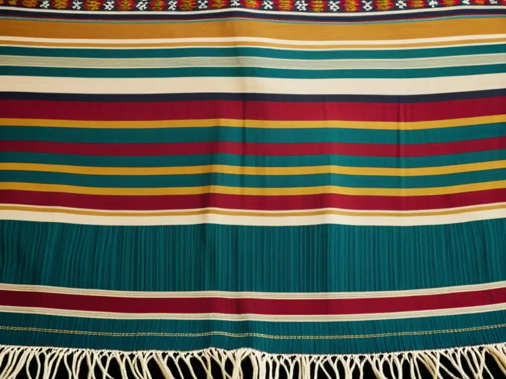 Detalle exquisito de un patrón textil vintage, rico en colores vibrantes y símbolos culturales, evocando historia y tradición: patrones culturales en política pública