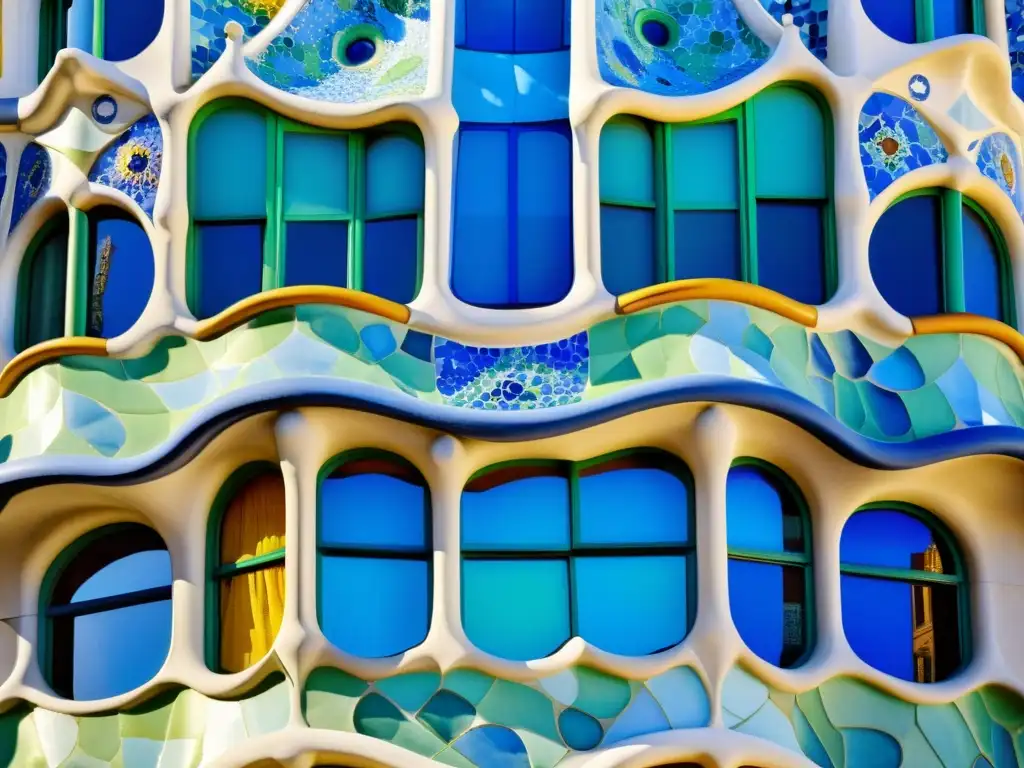 Detalle del trencadís en la fachada de Casa Batlló, técnica trencadís modernismo catalán