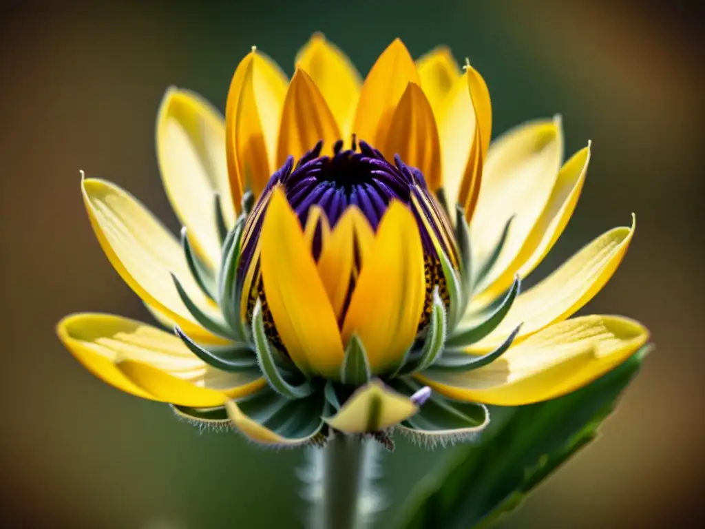 Detalle fascinante de patrones simétricos en flores silvestres bañados por luz dorada