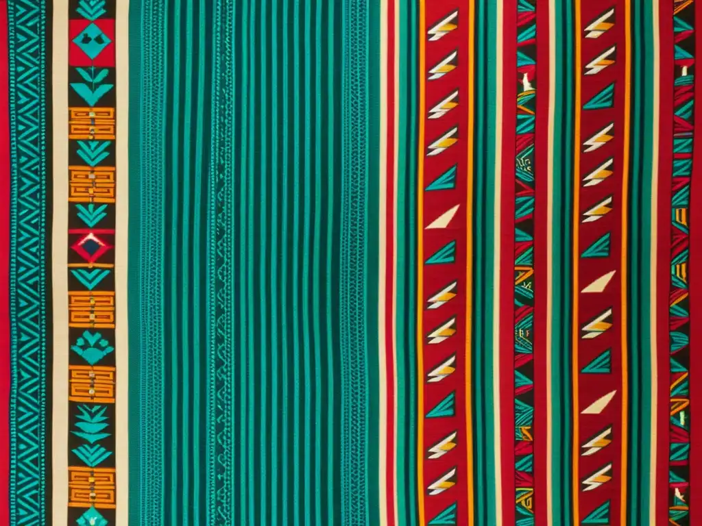 Detalle de hermoso textil maya con patrones intrincados y vibrantes que representan el significado de los patrones mayas