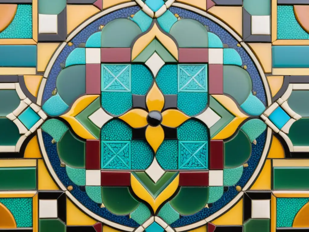 Detalle impresionante de un mosaico árabe, con colores vibrantes y diseños geométricos