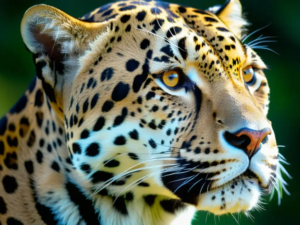 Detalle impresionante del pelaje de un majestuoso jaguar, resaltando sus intrincados patrones