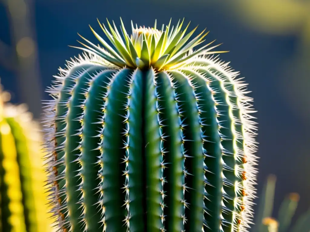 Saguaro Cactus: Belleza Desértica Detallada Detalle impresionante del cactus saguaro en el desierto, resaltando sus patrones de supervivencia en el entorno árido