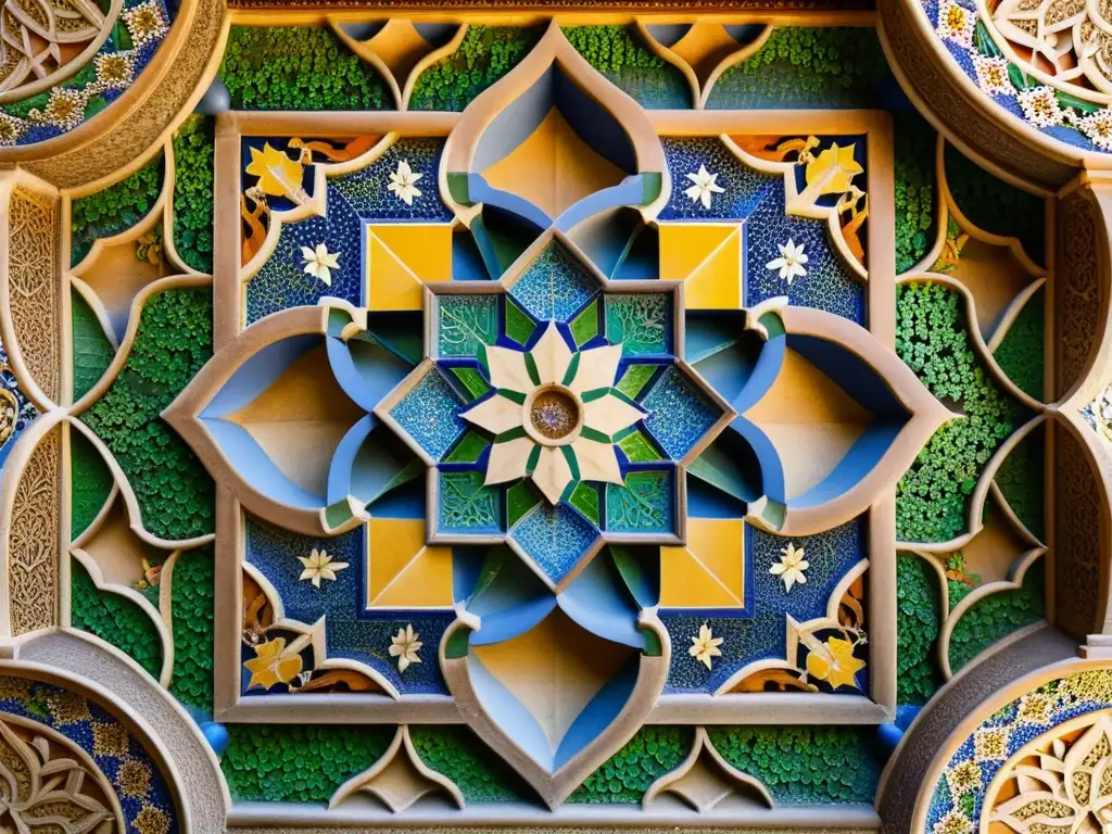 Detalle de los impresionantes mosaicos árabes de la Alhambra en Granada, España, capturando su belleza y significado cultural