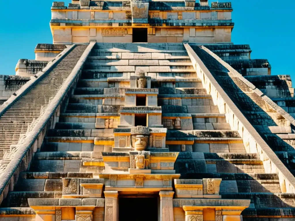 Detalle de los impresionantes patrones arquitectónicos de la antigua cultura maya en el templo de Kukulcán, Chichén Itzá