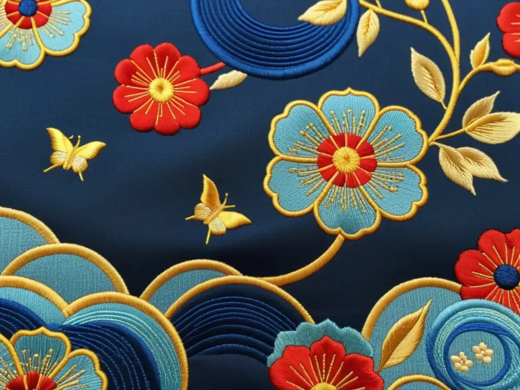 Detalle 8k de un kimono japonés vintage con patrones artísticos de colores vibrantes, reflejando la rica herencia cultural del mundo asiático