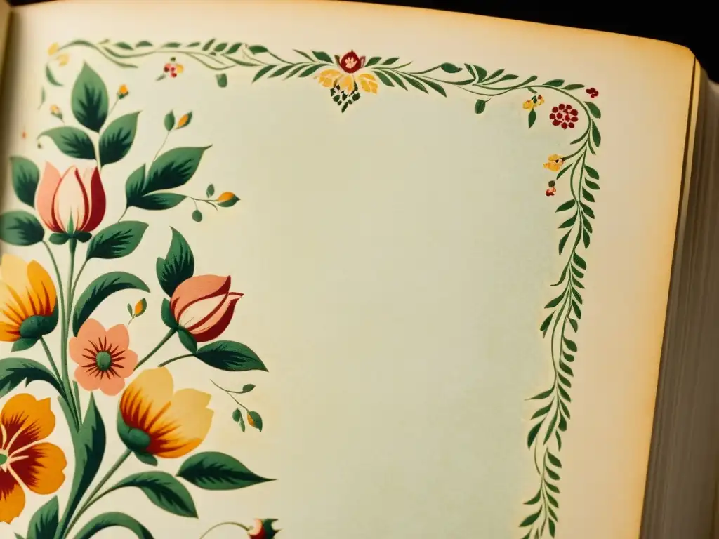 Detalle de libro de patrones vintage con diseños florales, evocando historia y artesanía