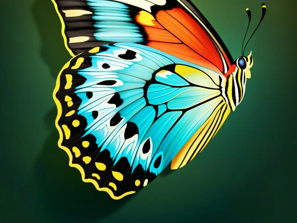 Ala de mariposa vintage detallada Detalle meticuloso de una ala de mariposa vintage imitando patrones de naturaleza con IA