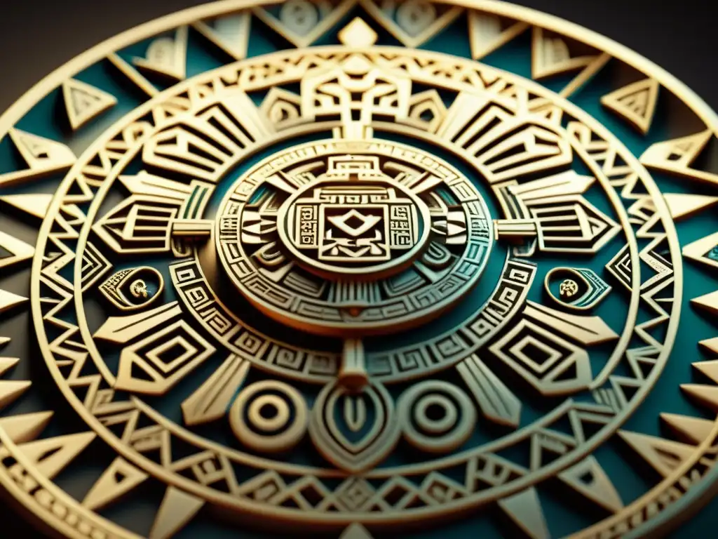 Detalle meticuloso de digitalización de motivos aztecas para impresión 3D, fusionando tradición e innovación tecnológica