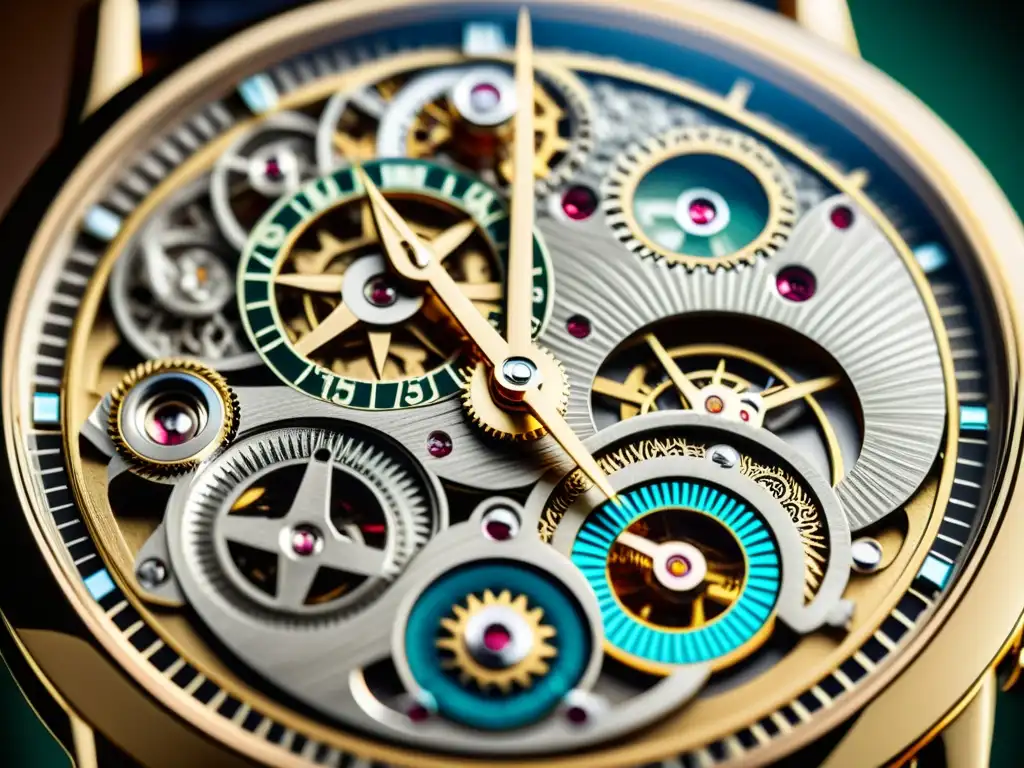 Detalle microscópico de un reloj de alta gama, mostrando la artesanía exquisita y los patrones microscópicos