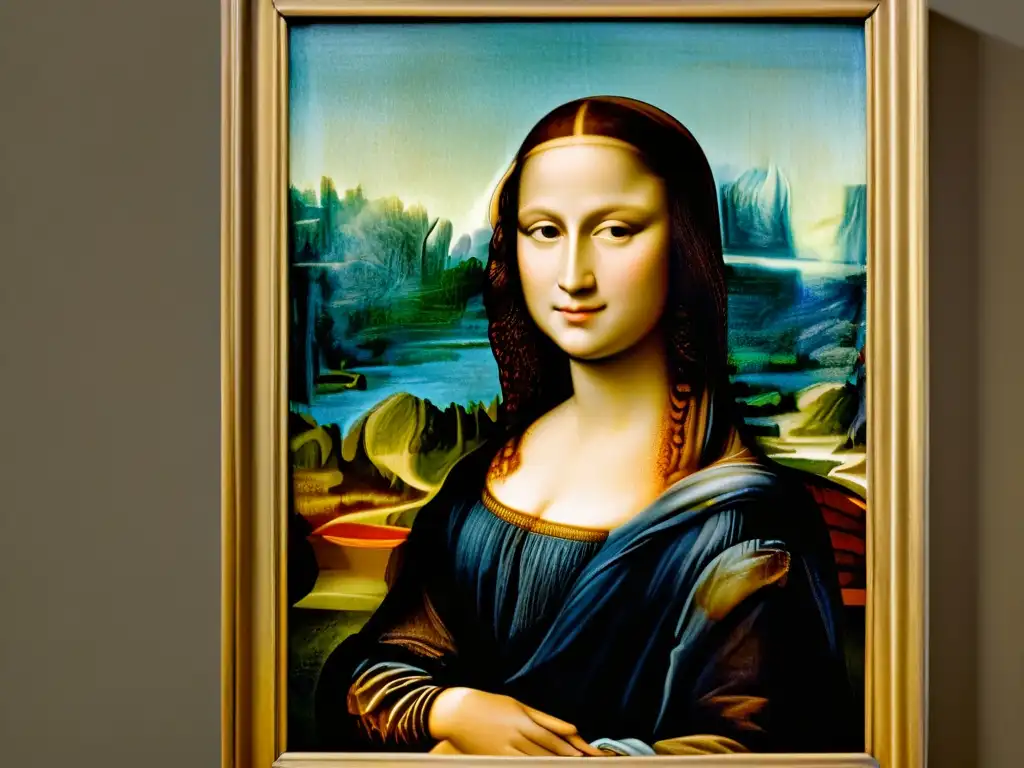 Detalle de la Mona Lisa de Leonardo da Vinci, resaltando la simetría y asimetría en este icónico arte renacentista