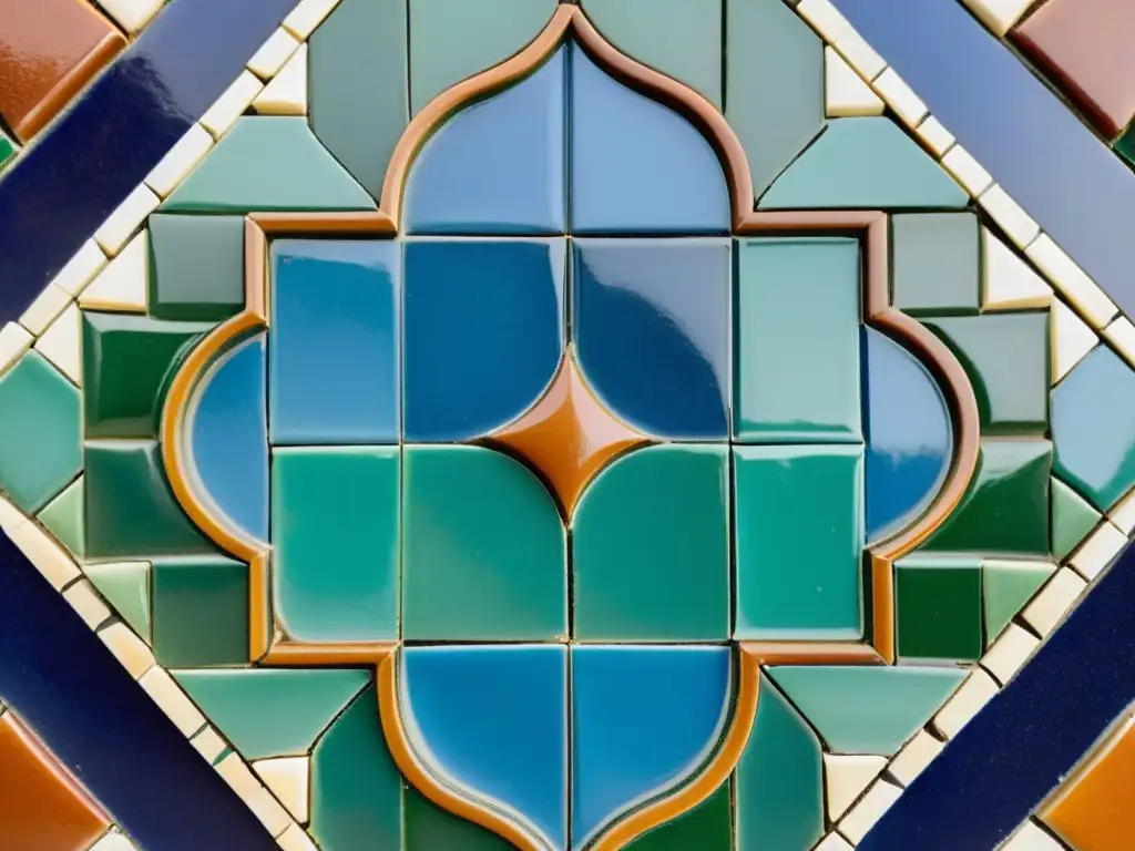 Detalle de un mosaico árabe vintage con patrones geométricos y colores vibrantes