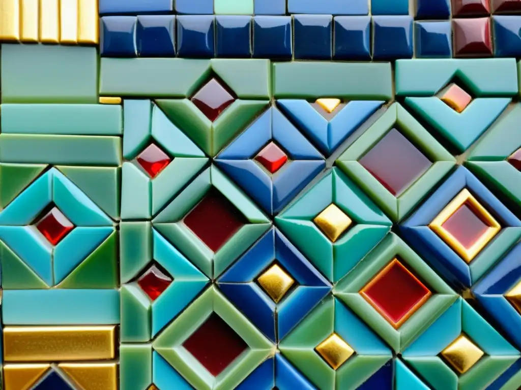 Detalle de un mosaico vintage con patrones artísticos tendencia colección, en colores vibrantes y textura intrigante