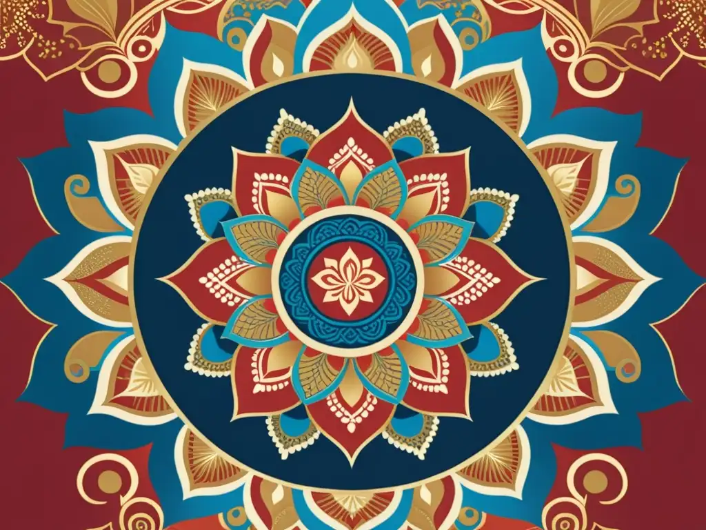 Detalle de mandala tailandés y hindú con motivos tradicionales en tonos tierra