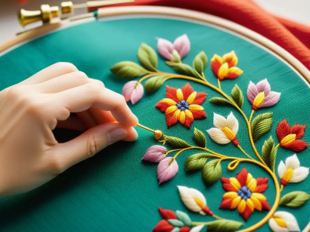 Detalle de un patrón de punto de cruz europeo tradicional, tejido a mano con hilos coloridos, mostrando la artesanía y precisión de este arte