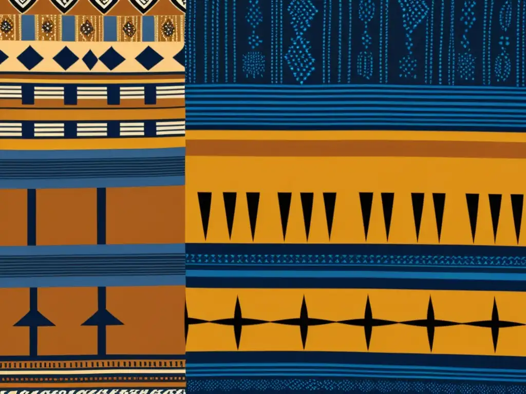 Detalle de un patrón textil africano vintage en tonos tierra, con símbolos tradicionales