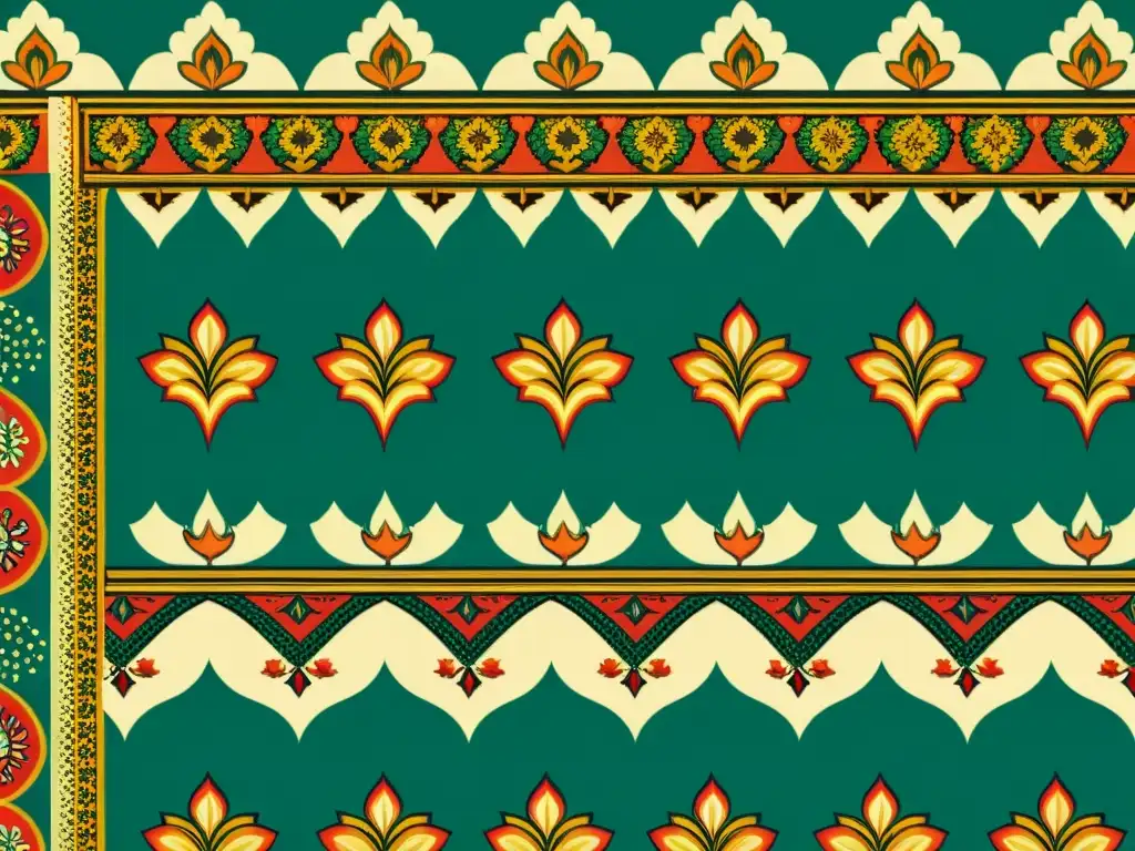 Detalle de un patrón textil vintage con motivos tradicionales, digitalización de patrones artísticos tradicionales