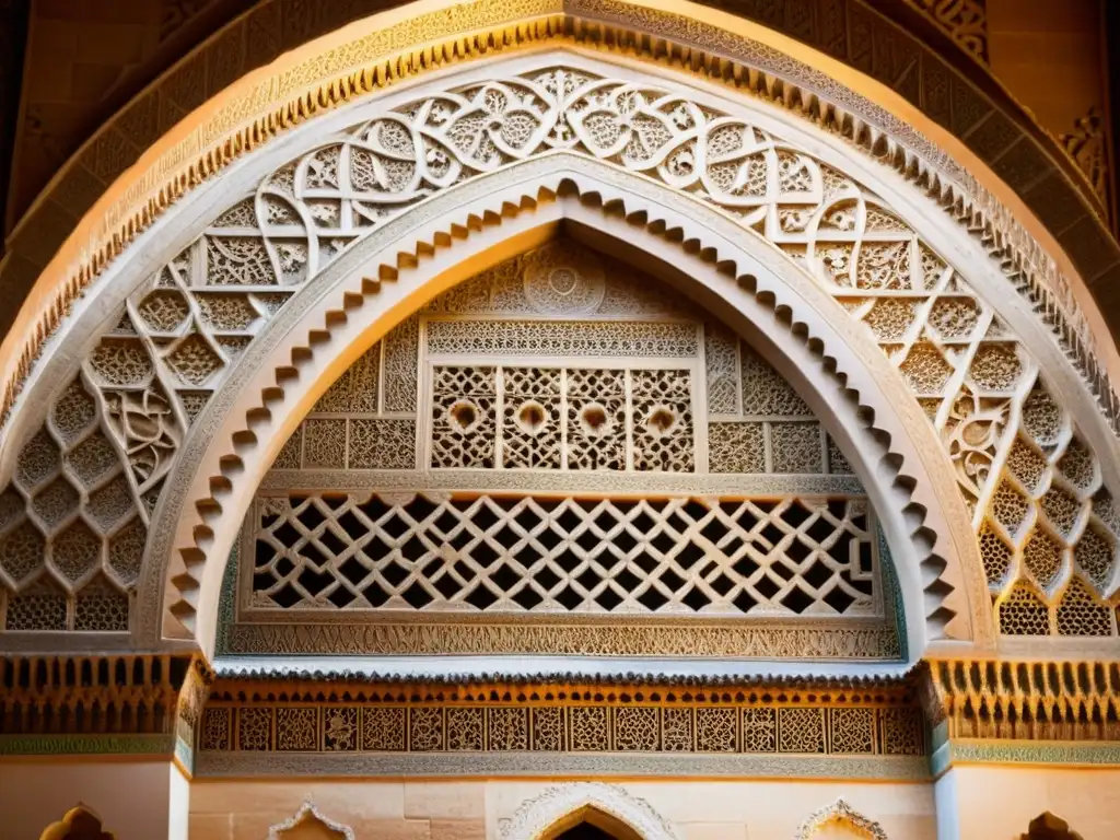 Detalle de patrones arquitectónicos Alhambra Granada, evocando historia y belleza andaluza en tonos cálidos y textura envejecida