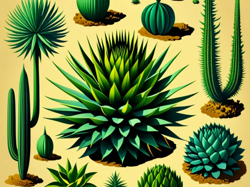 Detalle en ilustración vintage de patrones defensivos en plantas espinosas