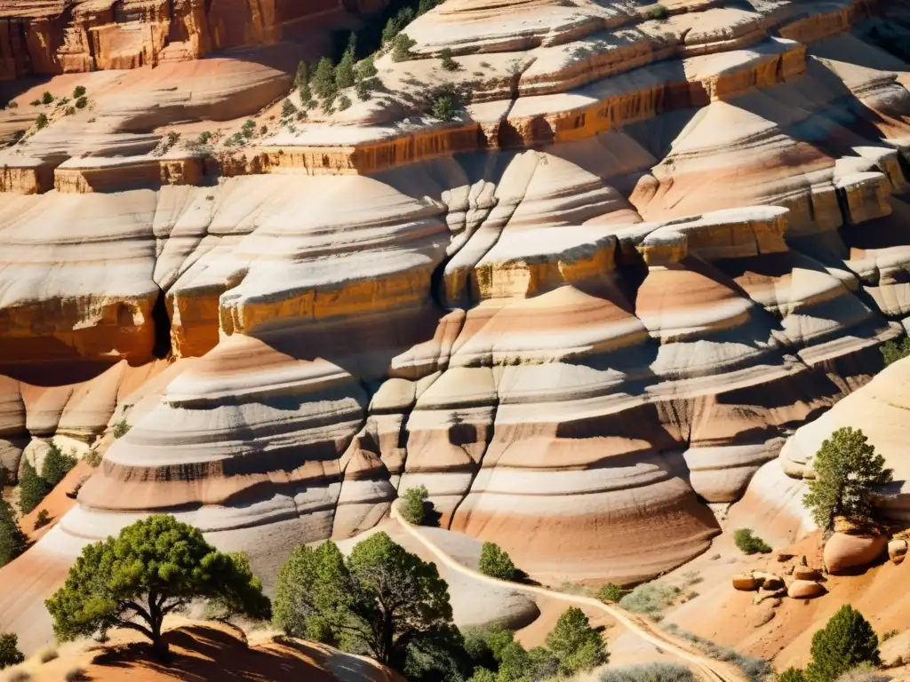 Detalle de patrones geológicos que cuentan la historia de la Tierra en formaciones rocosas