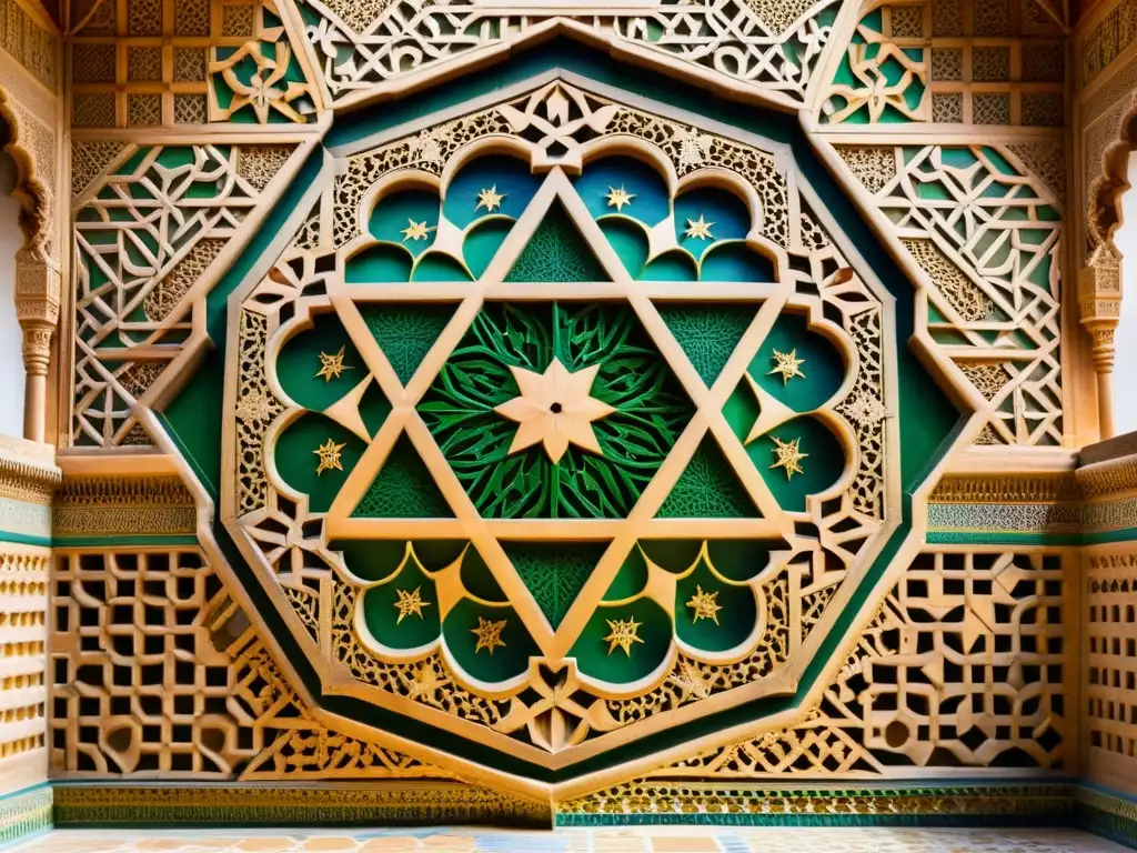 Detalle de los patrones geométricos en la Alhambra, un reflejo del significado y mensajes subliminales del arte árabe