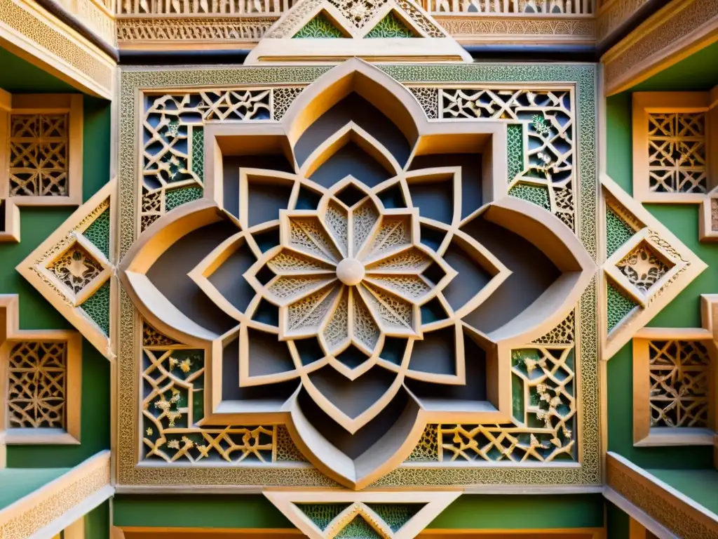 Detalle de patrones geométricos islámicos en la Alhambra, Granada