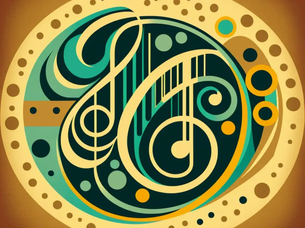 Detalle de composición algorítmica patrones musicales en ilustración vintage