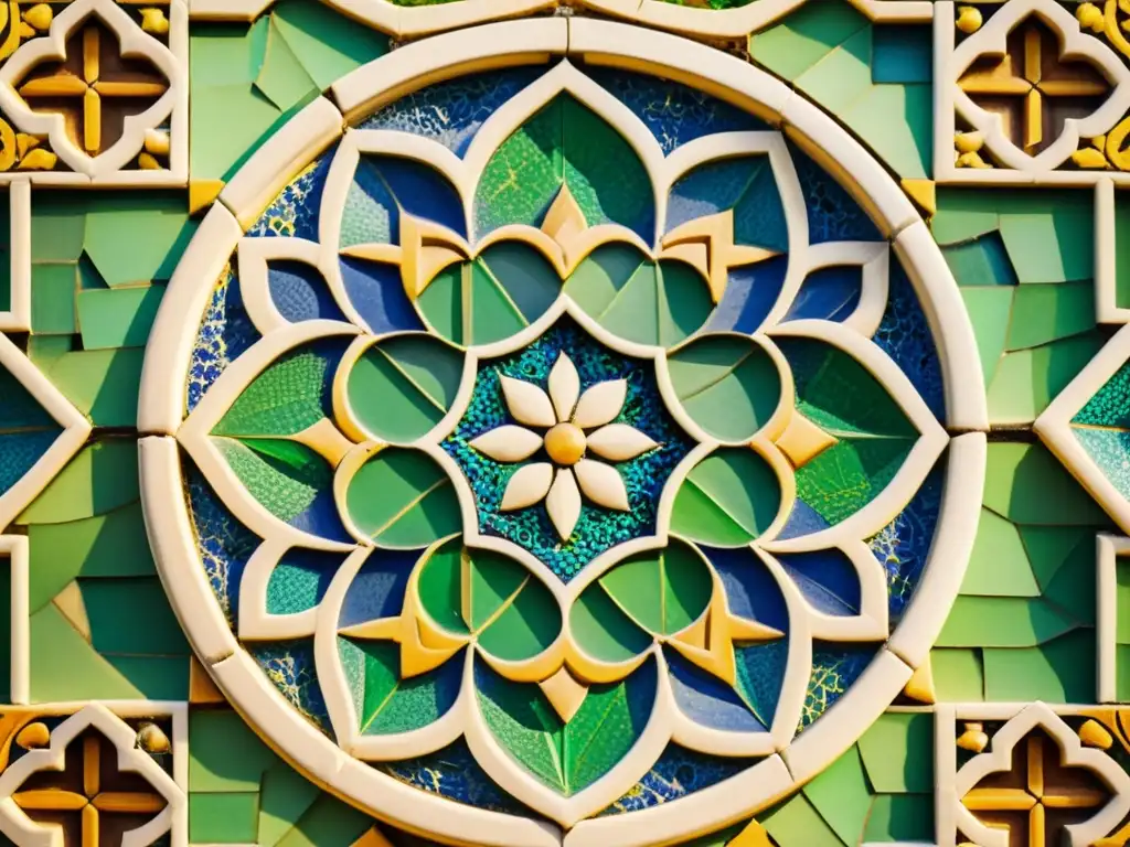 Detalle preservado de un mosaico árabe en la Alhambra, resaltando sus colores y patrones