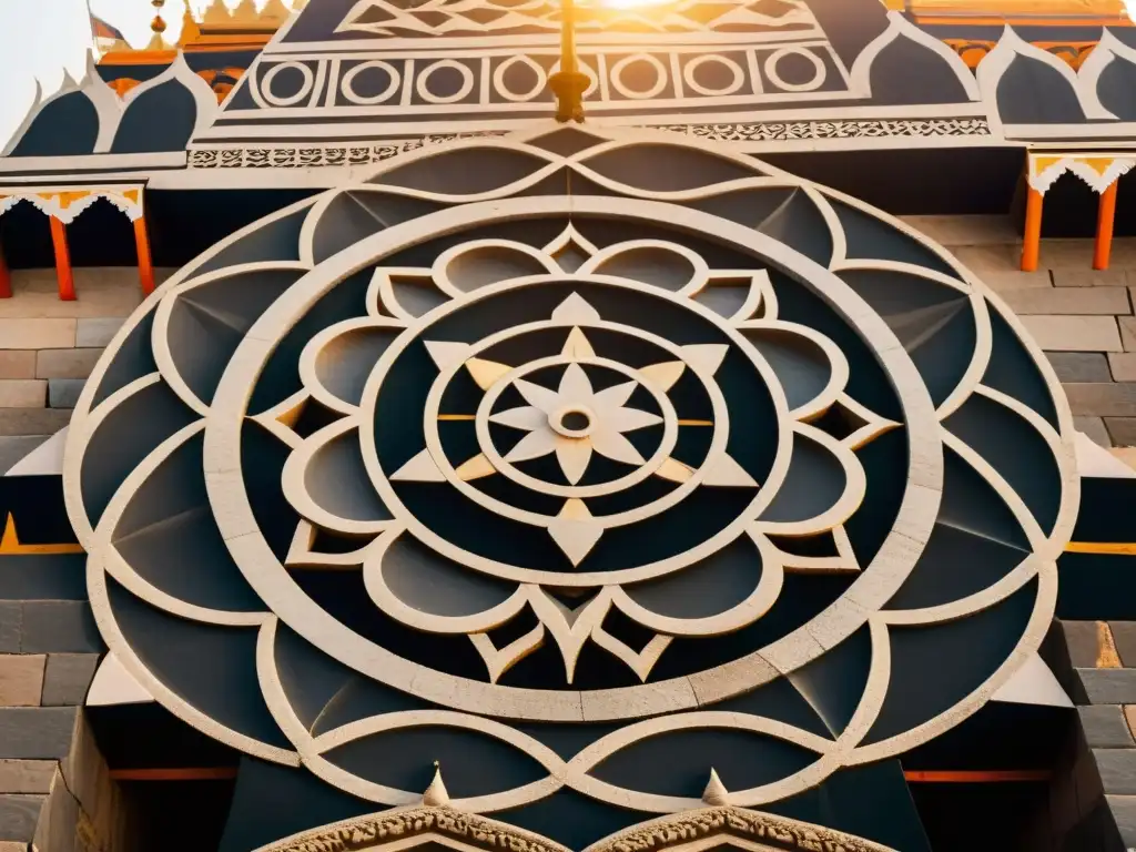 Detalle de la Geometría Sagrada en la arquitectura del Kumbh Mela, India: una obra de arte ancestral que irradia espiritualidad y tradición