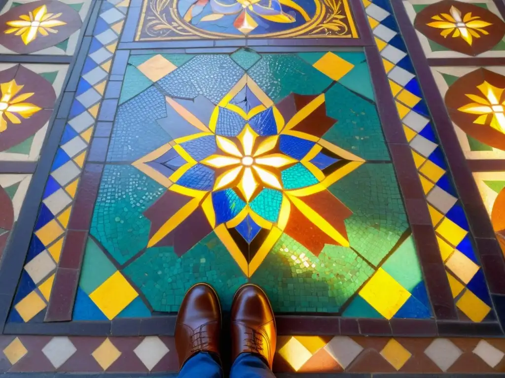 Mosaico Renacentista: Belleza atemporal y detalle meticuloso Detalle de un suelo renacentista preservado con influencia de patrones renacentistas en diseño contemporáneo