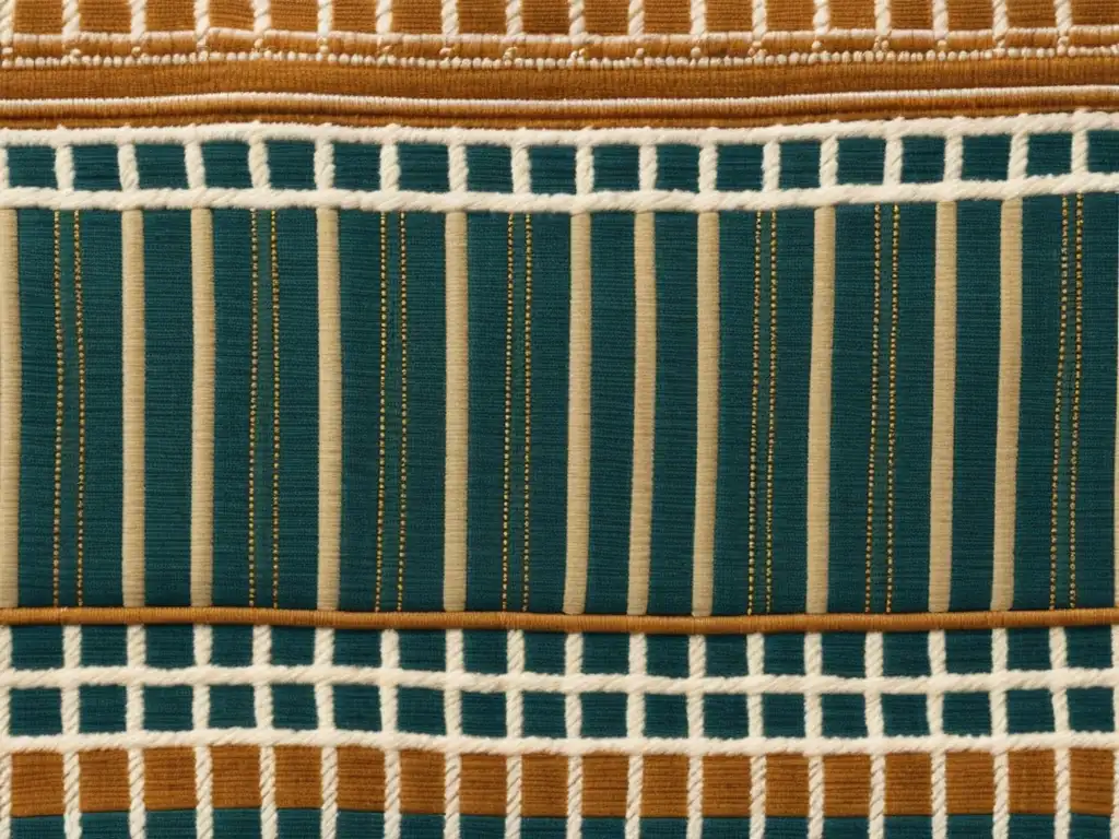 Detalle de un tejido artesanal indio con patrones textiles contemporáneos en tonos tierra, mostrando elegancia y sofisticación