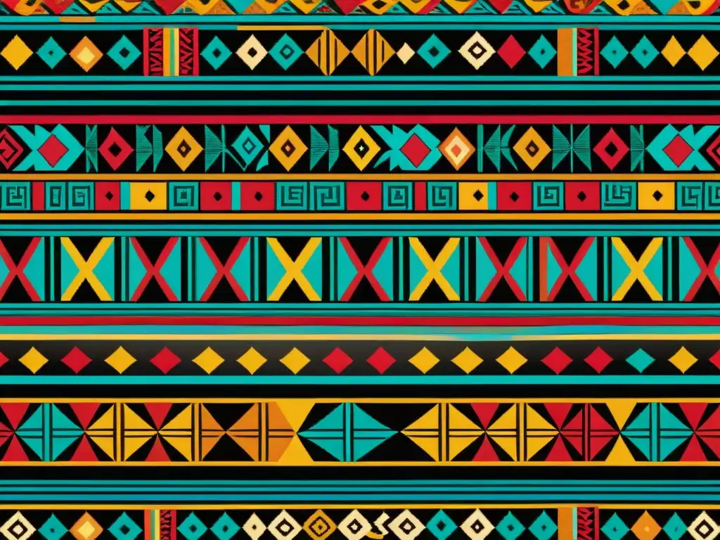 Detalle de un tejido Inca colorido y elaborado, con patrones geométricos y símbolos tradicionales