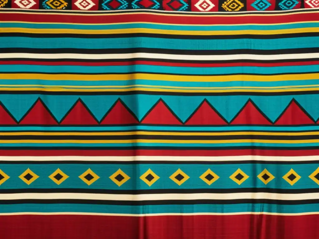 Detalle de tejido Inca en rojo, oro y turquesa