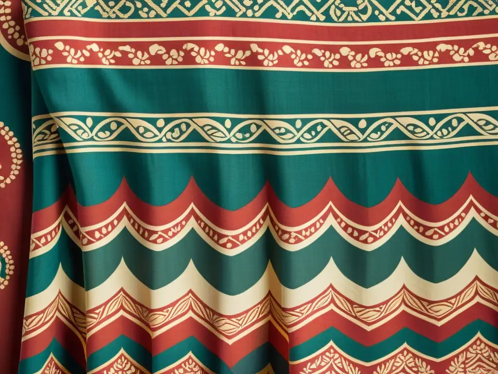 Exquisito batik vintage: patrones y colores vibrantes Detalle de un tejido vintage de batik con patrones intrincados y colores vibrantes, evocando la evolución de la moda y la artesanía tradicional