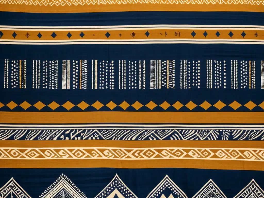 Detalle de tela tribal africana con significado estampados tribales africanos en tonos terrosos y símbolos naturales detallados