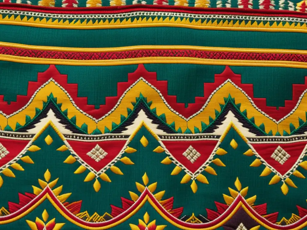 Detalle de un textil envejecido con patrones artísticos en realidad aumentada, reflejando la rica herencia cultural y artística